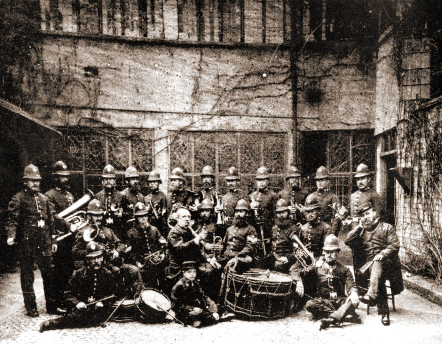 The Police Band in the Leicester Guildhall courtyard late 1870s -
