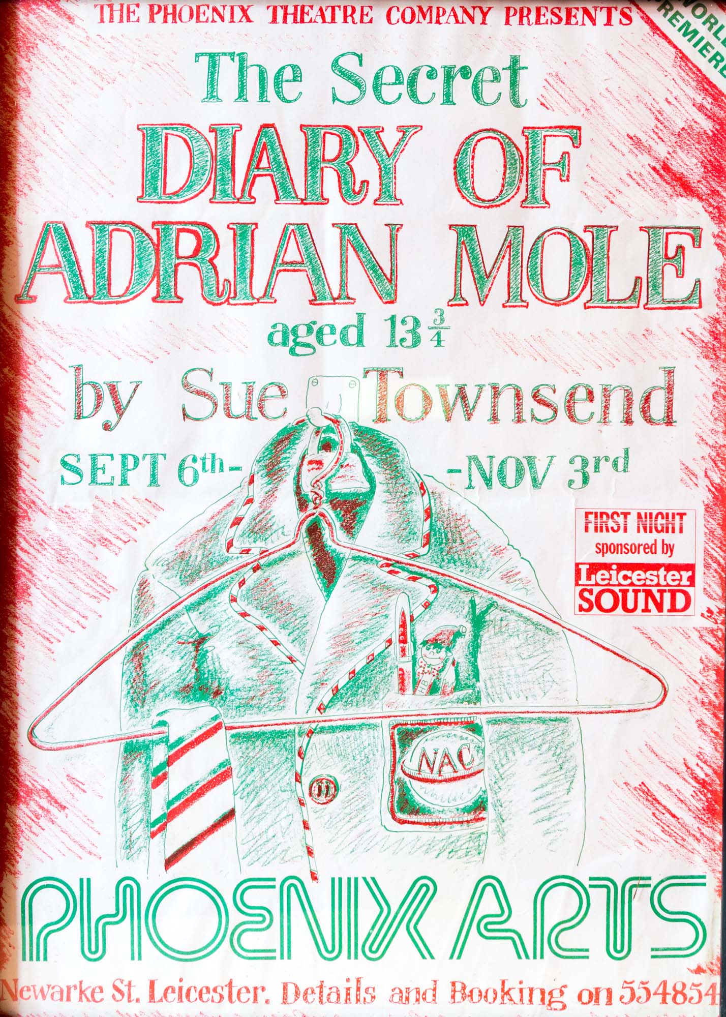 Poster for the production of ‘Adrian Mole Aged 13 ¼’ at Phoenix Arts - University of Leicester Special Collections