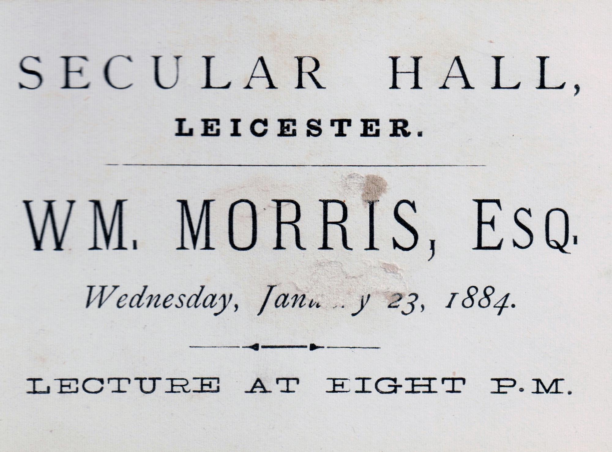 Ticket to the famous William Morris lecture of 1884 -