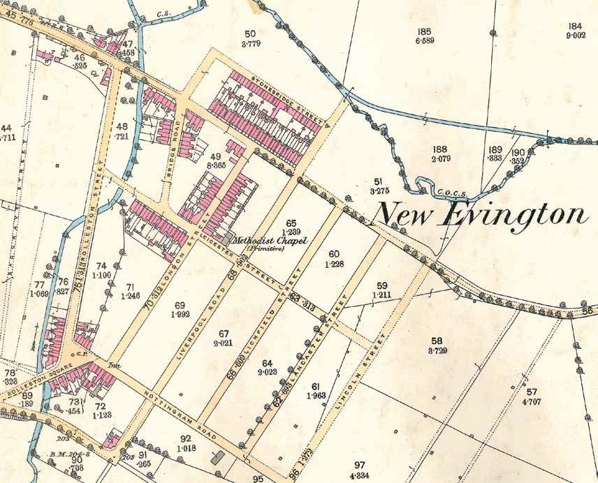 1888 Ordnance Survey map which shows the early development of North Evington - Record Office for Leicestershire, Leicester and Rutland