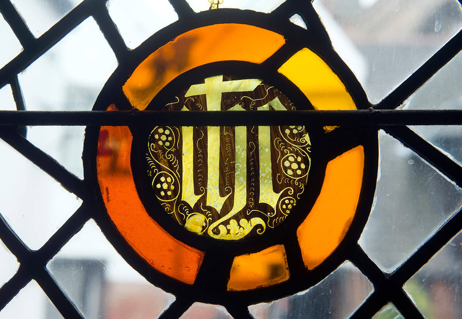 Painted glass on display at Leicester Guildhall -
