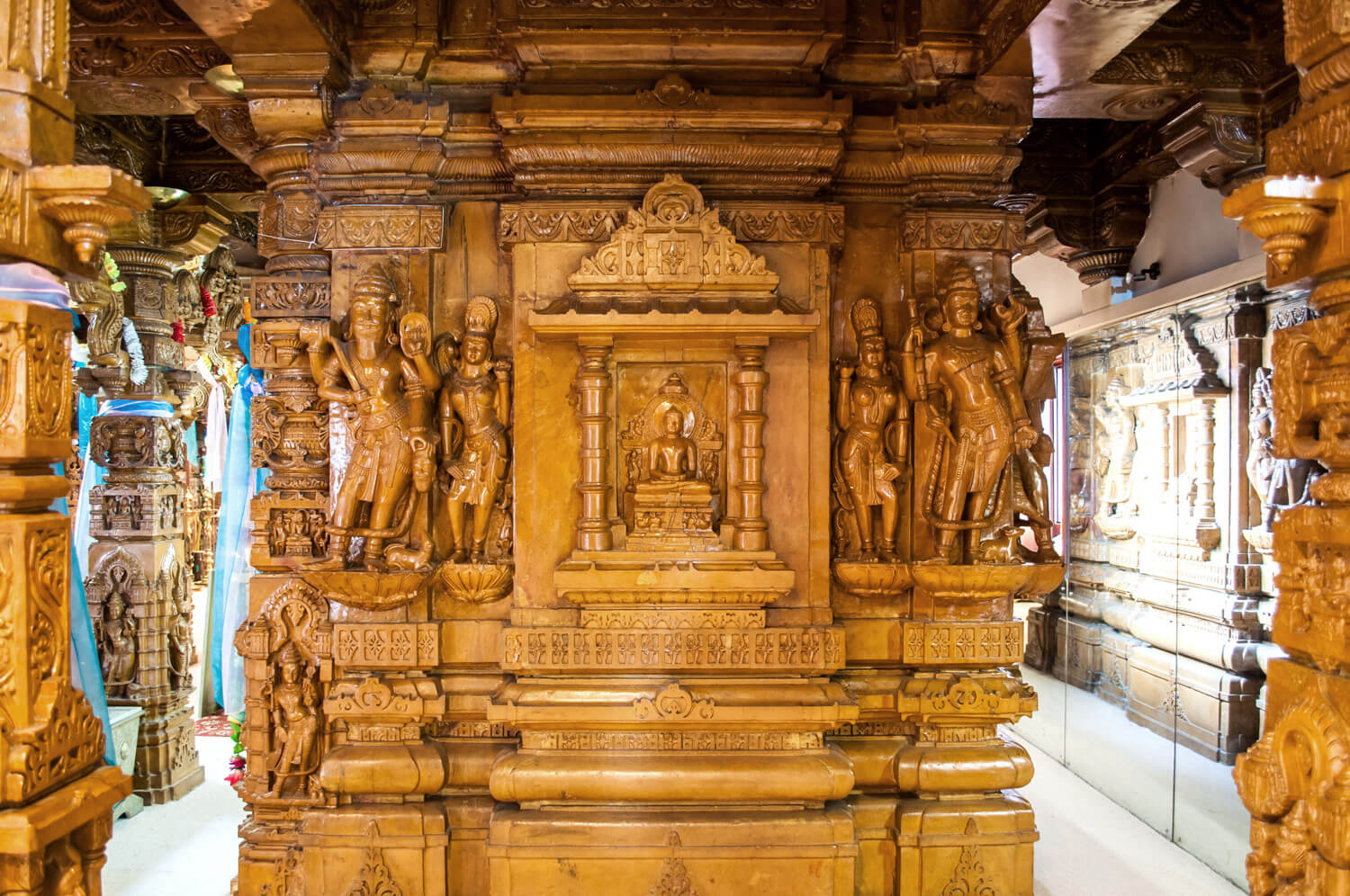 Carved stone pillar in the Garbhagriha (inner sanctum) -