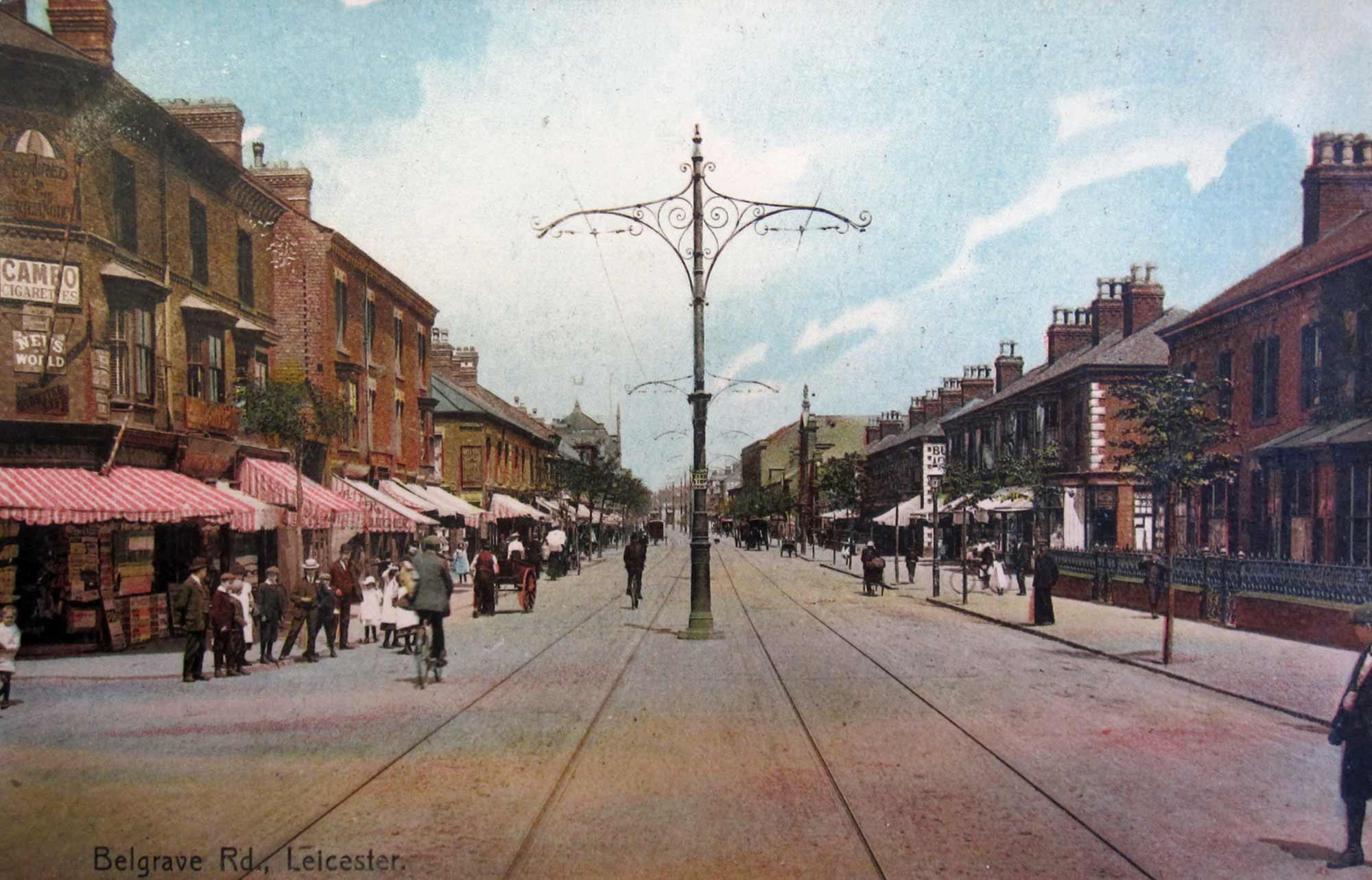 A hand coloured postcard showing Belgrave Road in 1904 - Leicester and Leicestershire Record Office