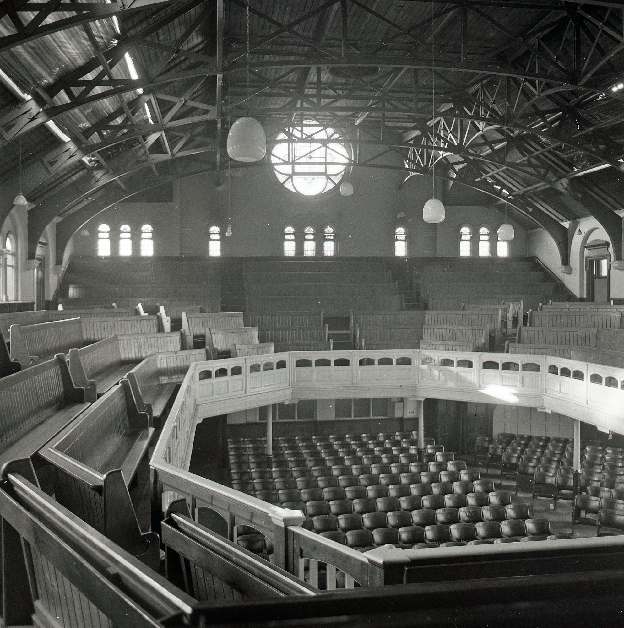 Interior of the Wesleyan Methodist Church in 1975, after it closed -