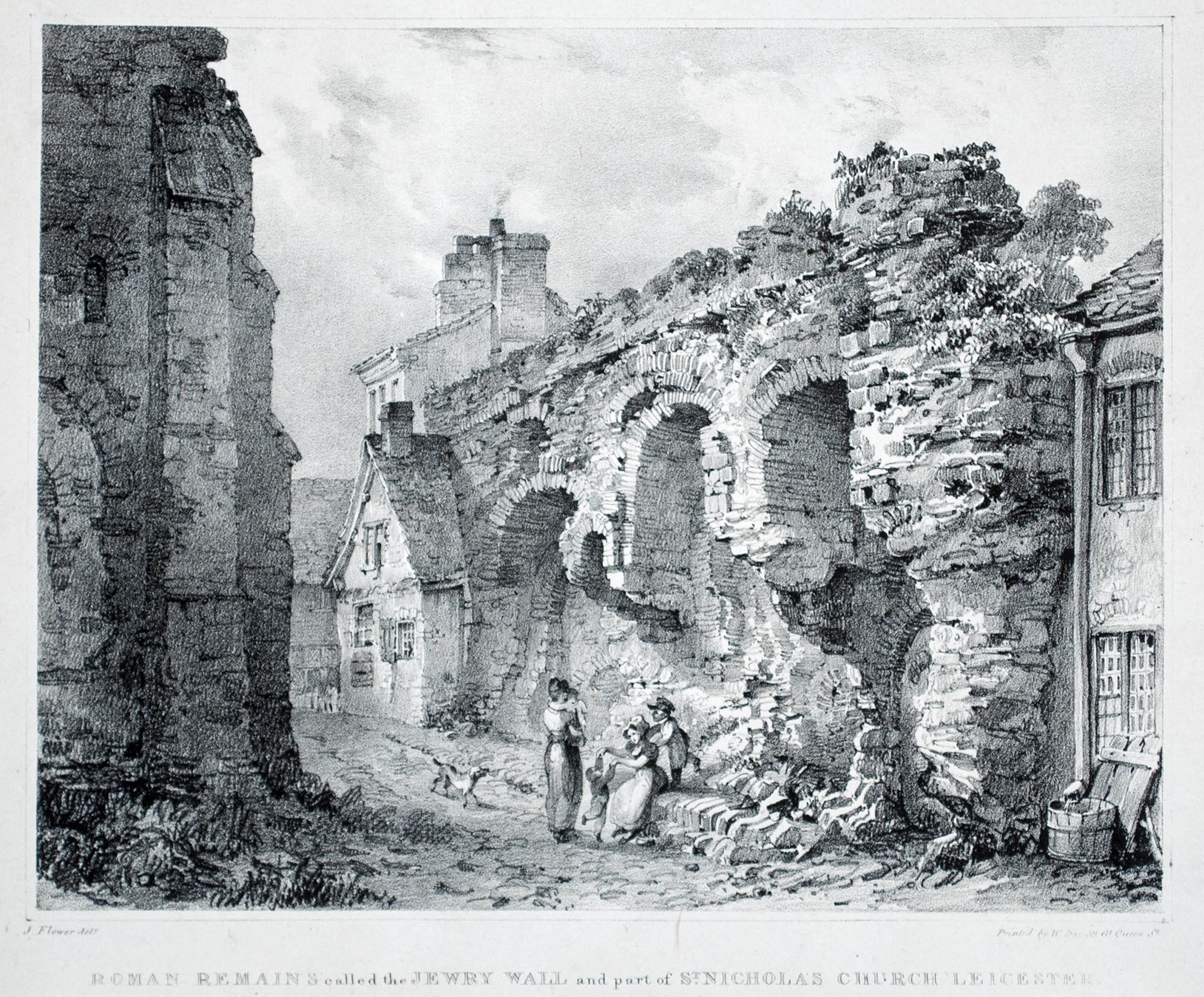 'Roman Remains called the Jewry Wall' by J. Flower, 1836 - 