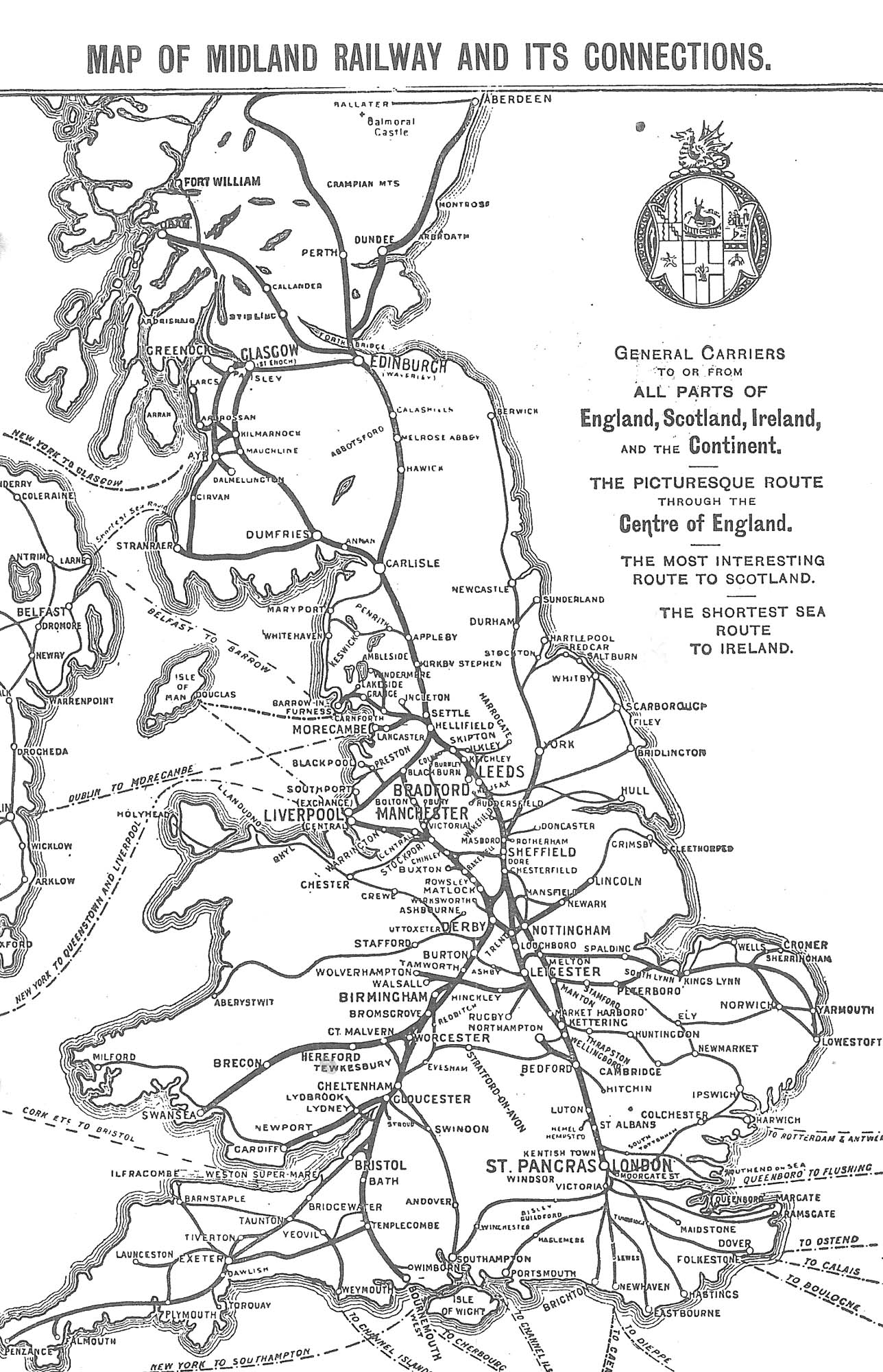 Map showing the Midland Railway connections, 1897 - 