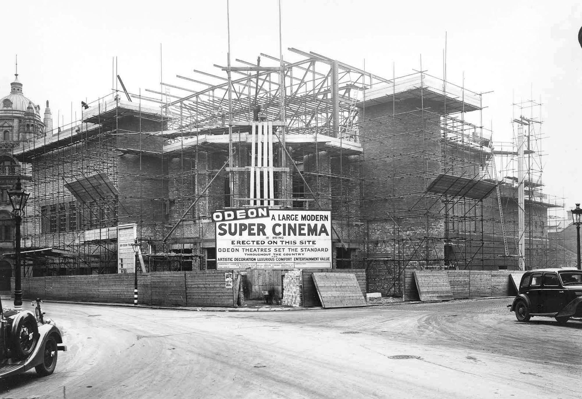 The cinema from the front during construction, 1937 - Affective Digital Histories, University of Leicester