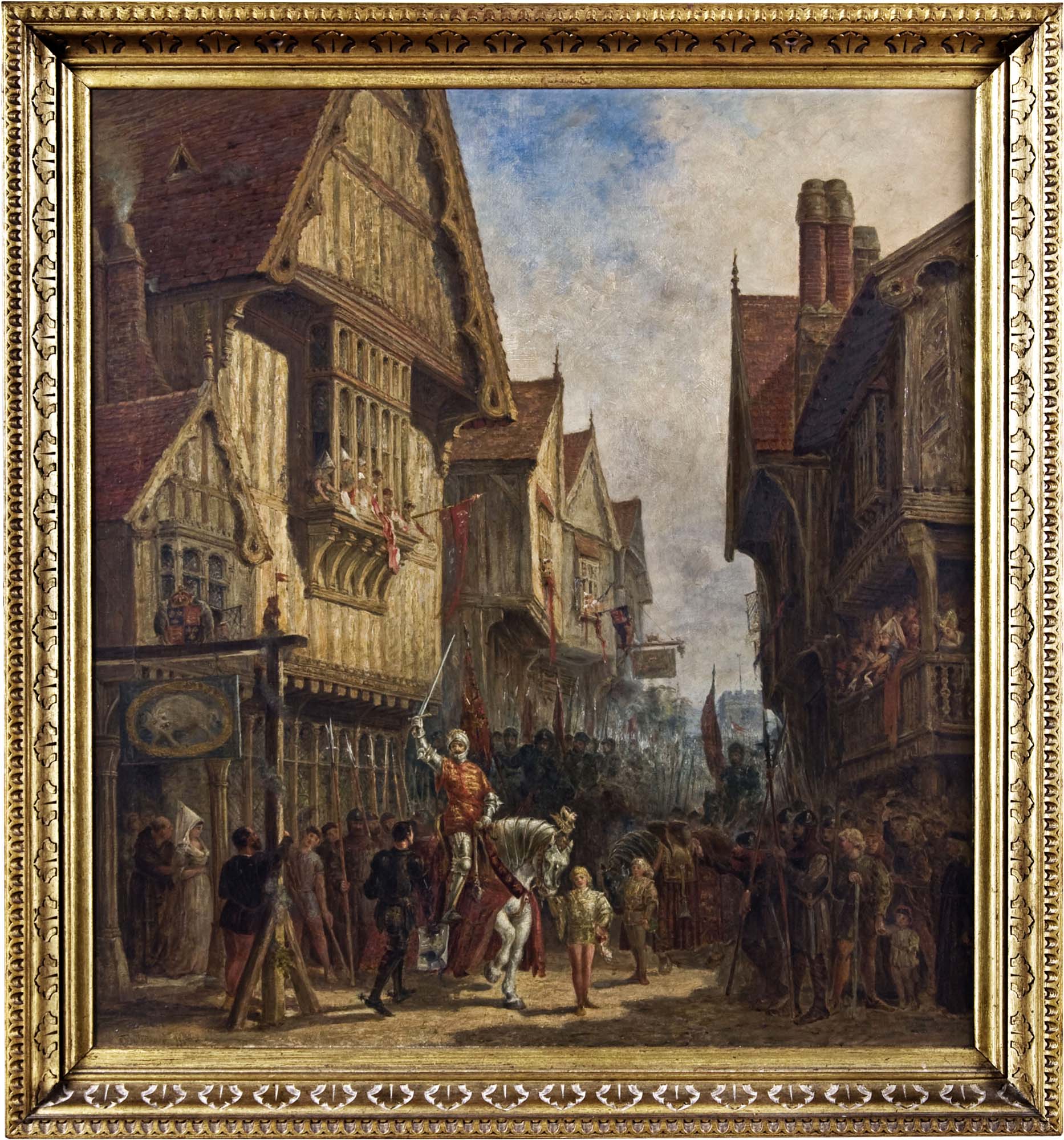 Richard III outside the Blue Boar Inn in Leicester. Oil on canvas, painted by Leicester-born artist John Fulleylove in 1880. - From the collections of Leicester Museums