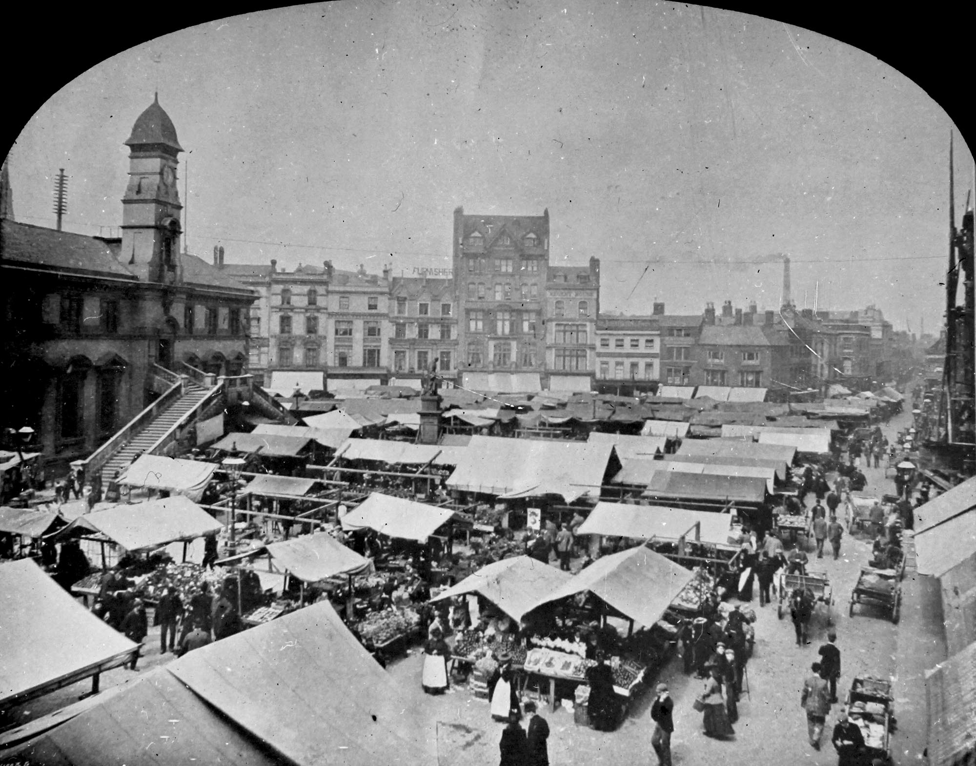 Looking across a busy day at Leicester Market, pre 1900 - Leicestershire Record Office