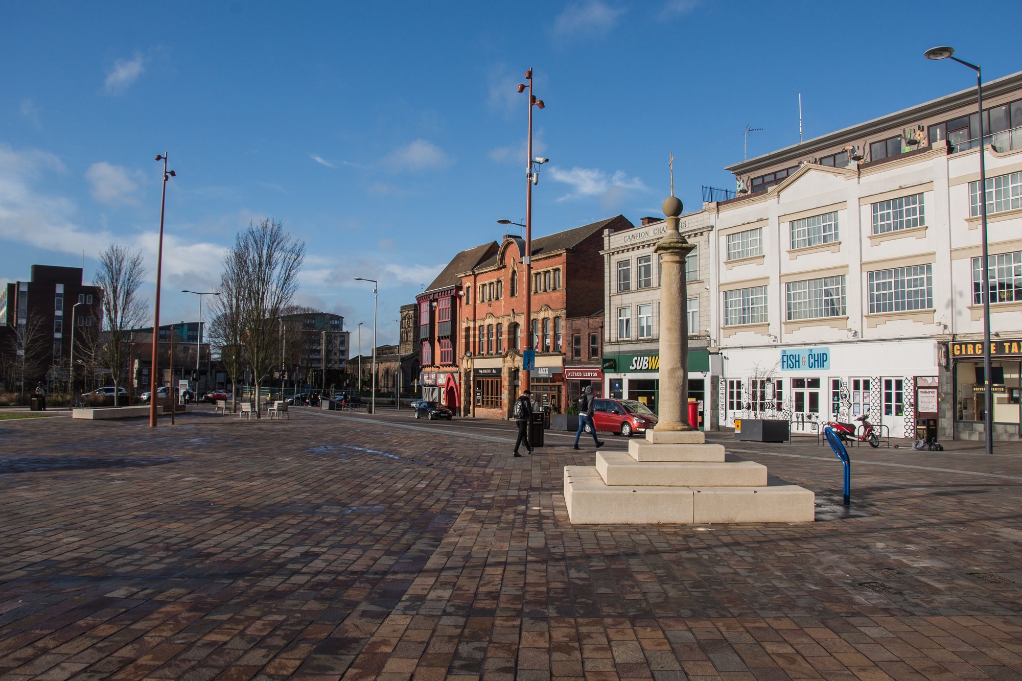 The remaining High Cross pillar as it looks today in Jubilee Square -
