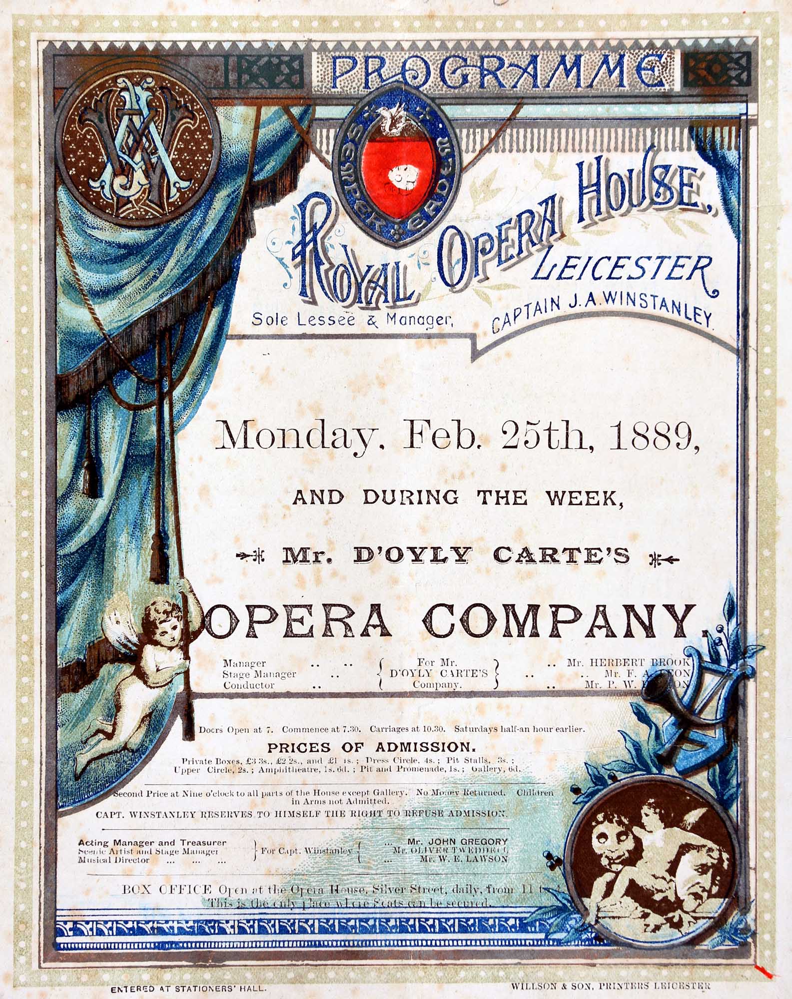 An 1889 advert for a performance at the Royal Opera House - Leicestershire Record Office