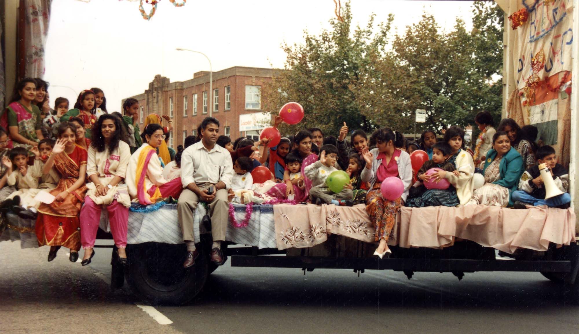 The Belgrave Neighbourhood Playgroup on a float in the Leicester Mela parade, early 1990s. -