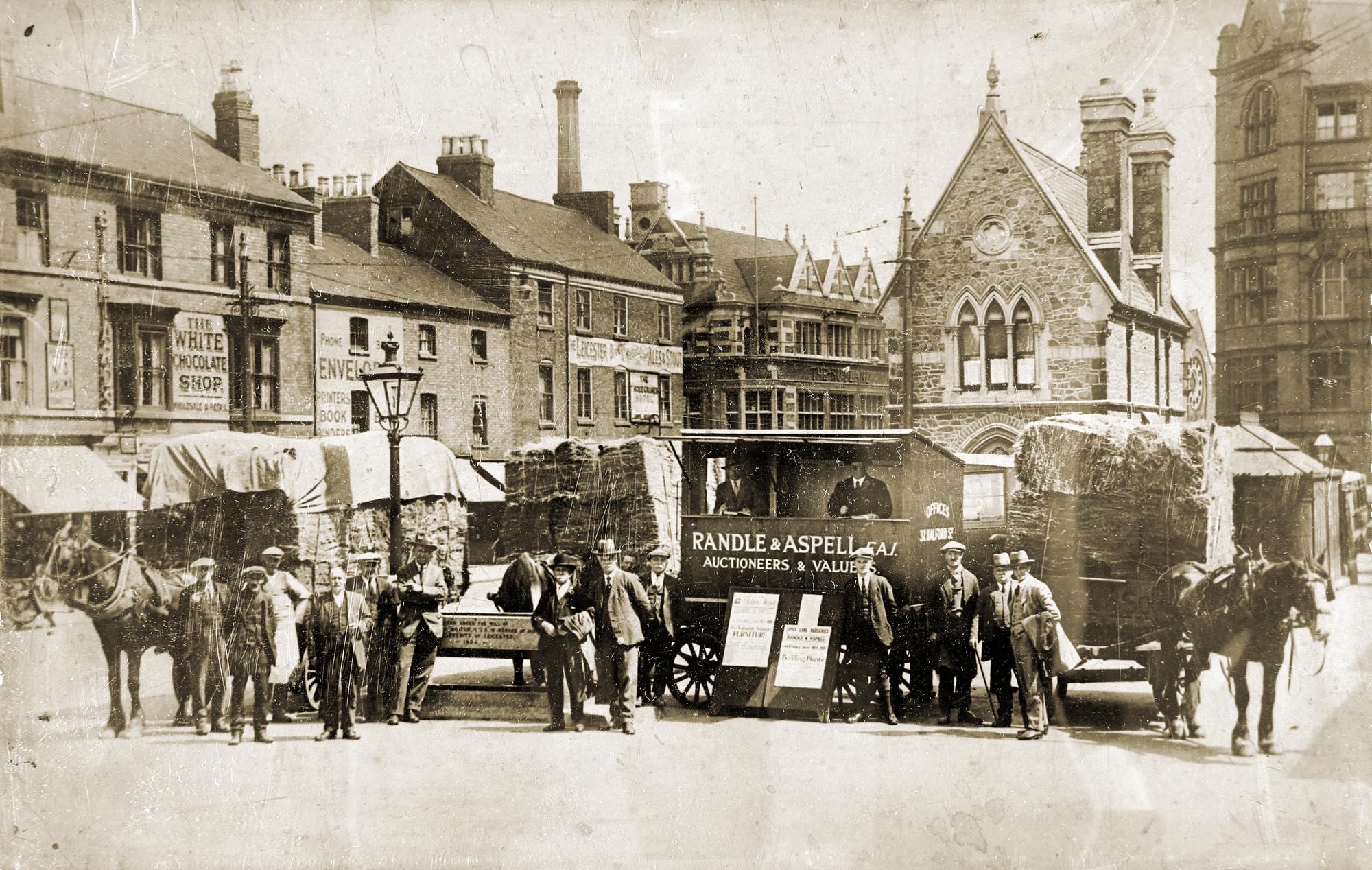 Hay Market and Weighbridge with the Randal and Aspell Auctioneers stand in front - Leicestershire Record Office