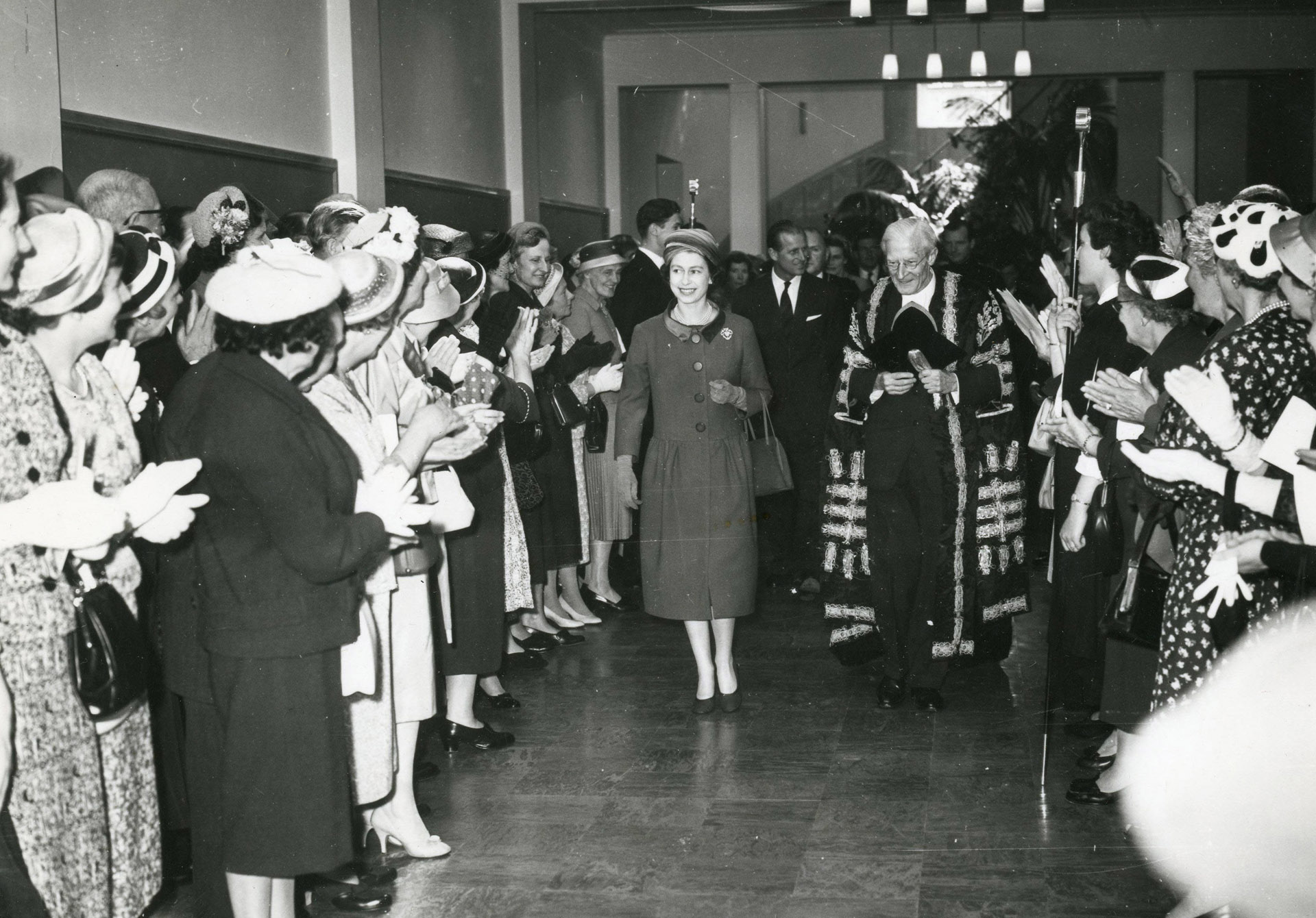 The Queen at Leicester University opening the Percy Gee Building, 1958 - Picture Courtesy Leicester Mercury