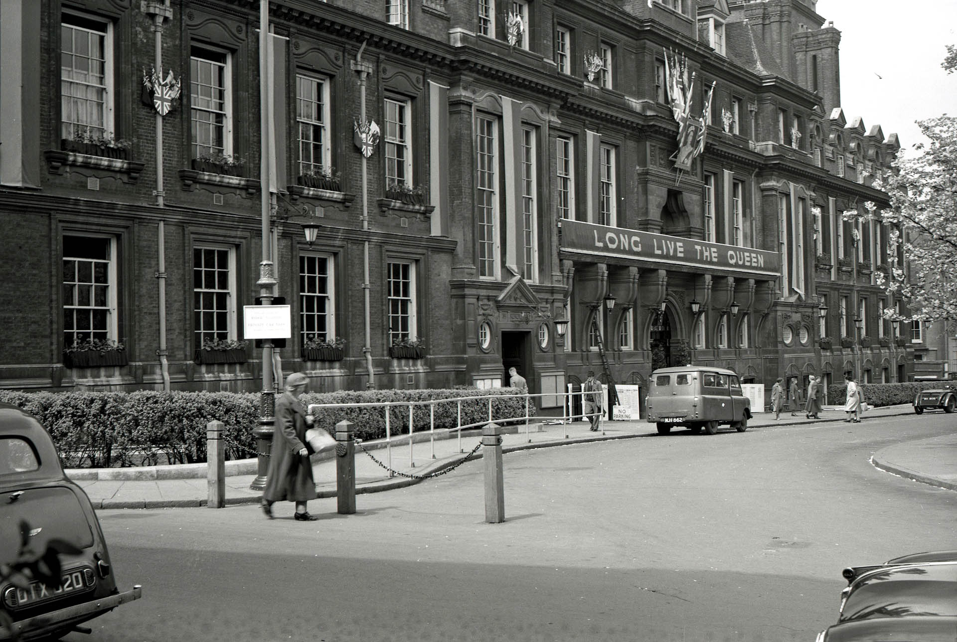 Leicester’s Town Hall decorated for The Queens visit, 1958 -