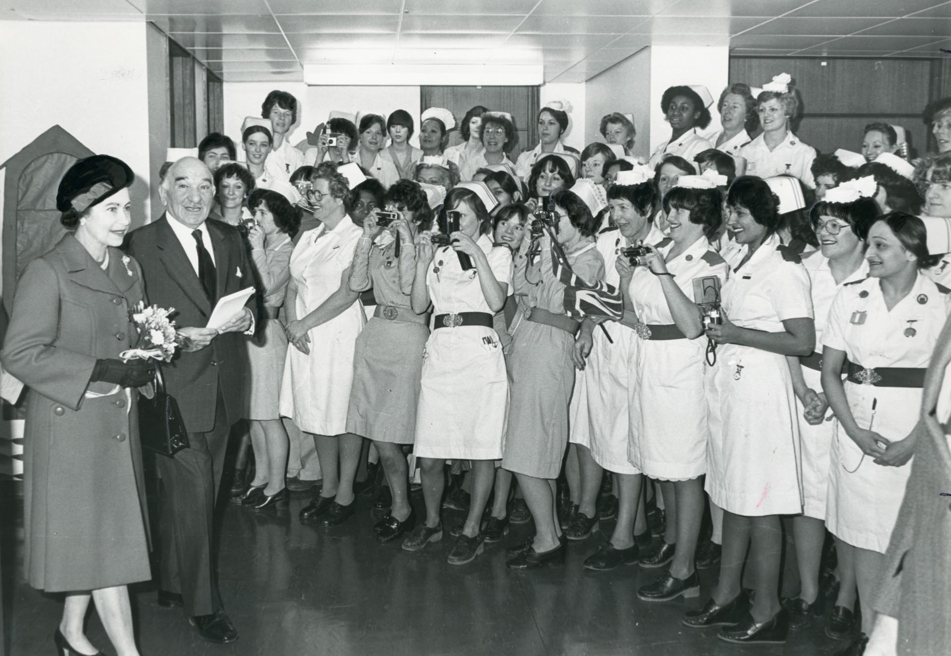 Nurses at Leicester Royal Infirmary meet The Queen, 1980 - Picture Courtesy Leicester Mercury