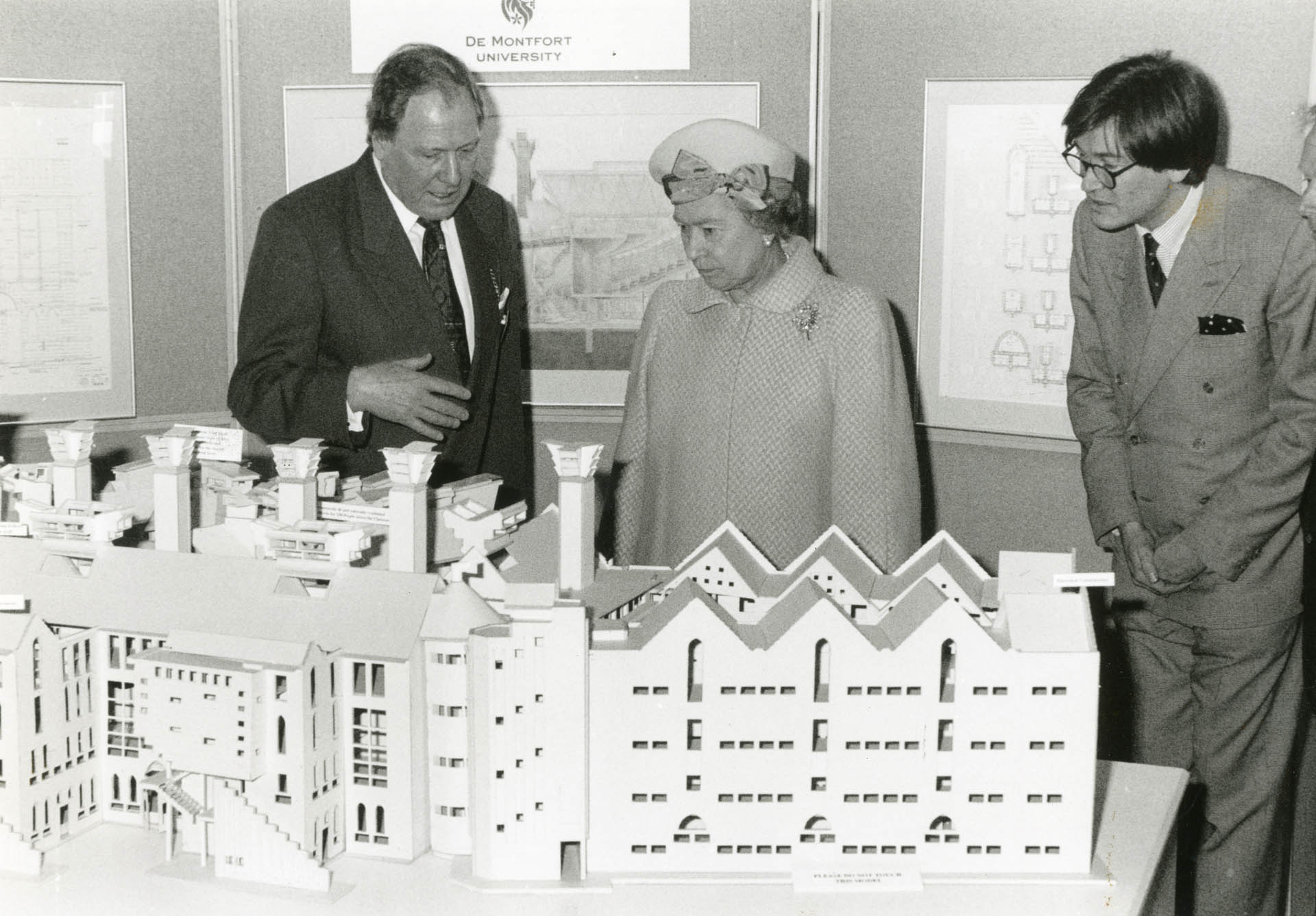 The Queen being shown a model of the Queens Building at De Montfort University, 1993 - Picture Courtesy Leicester Mercury