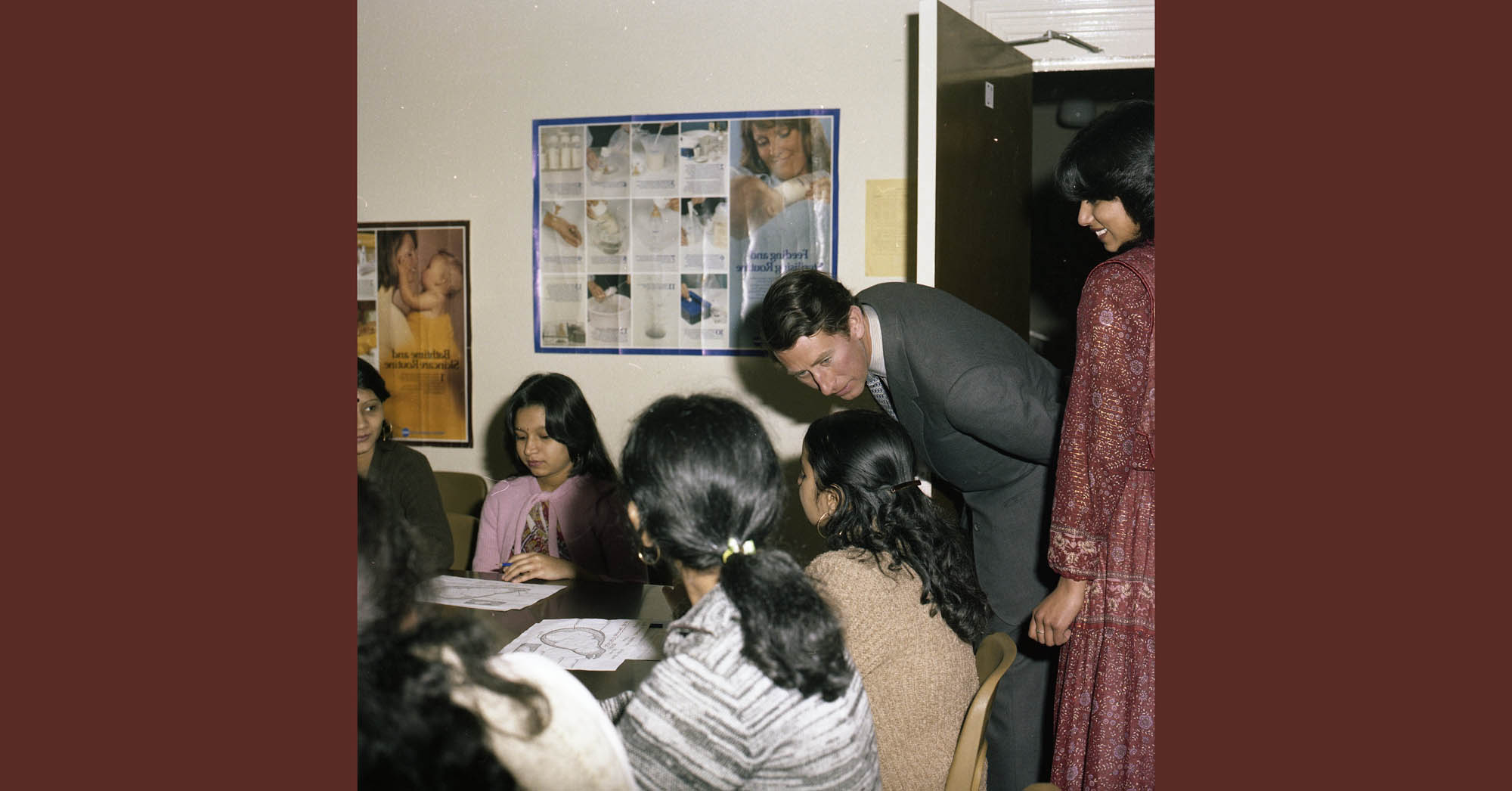 Prince Charles being shown around the facility in Belgrave by Centre Staff, 1981 -