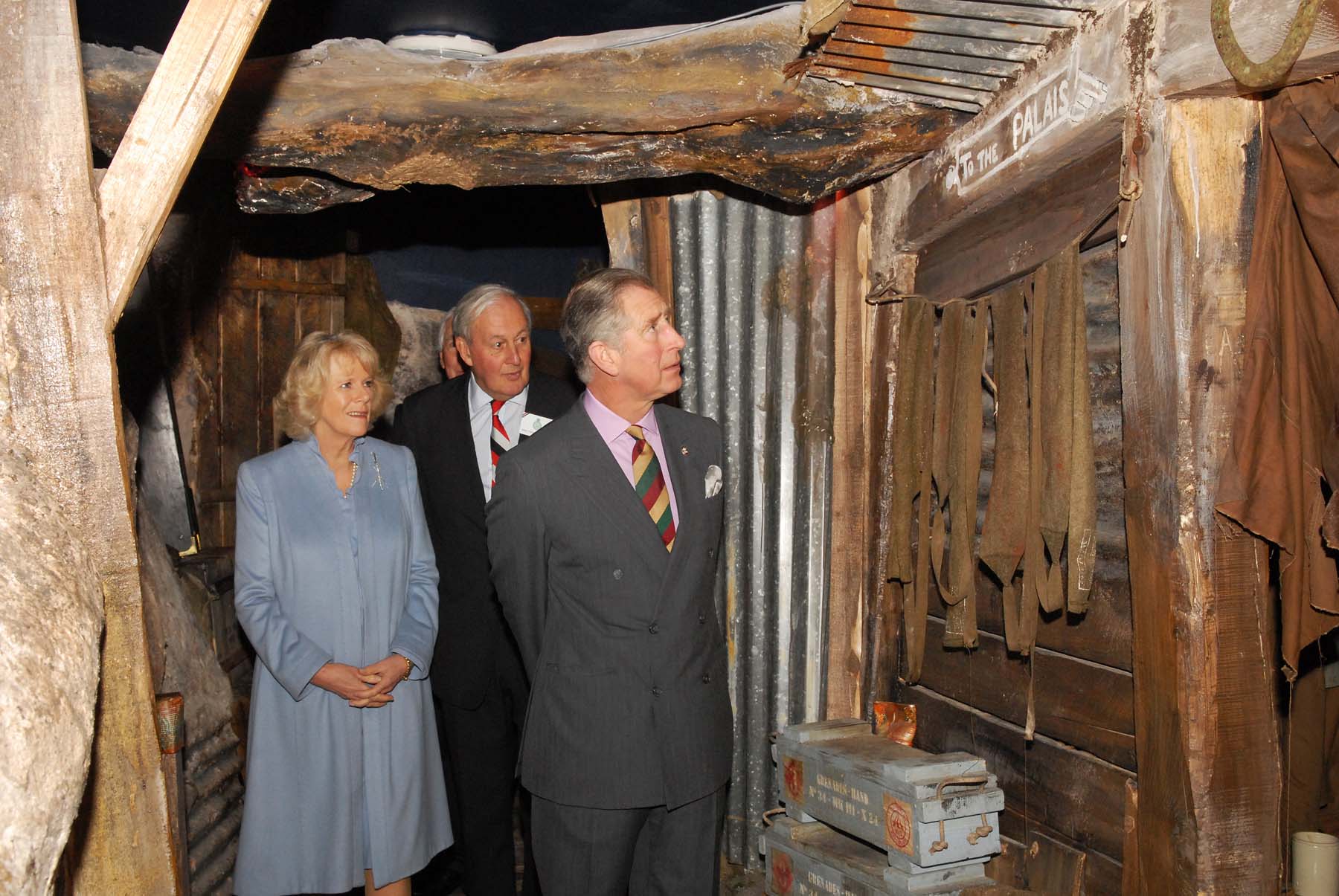 Prince Charles and  Camilla, Duchess of Cornwall, in the WWI trench display at Newarke Houses in 2008 -