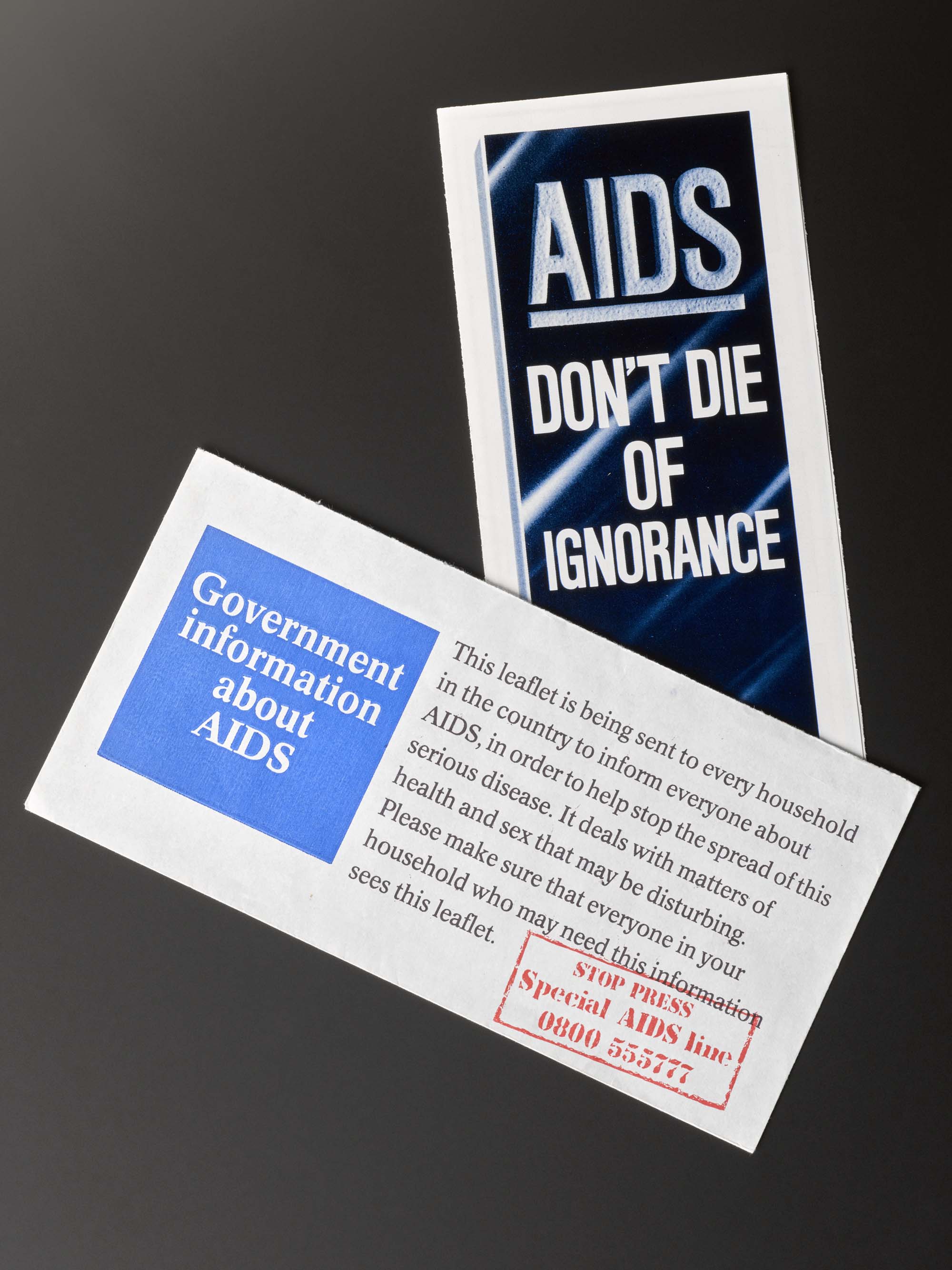 A leaflet for the 1986 “AIDS: Don’t Die of Ignorance” awareness campaign -