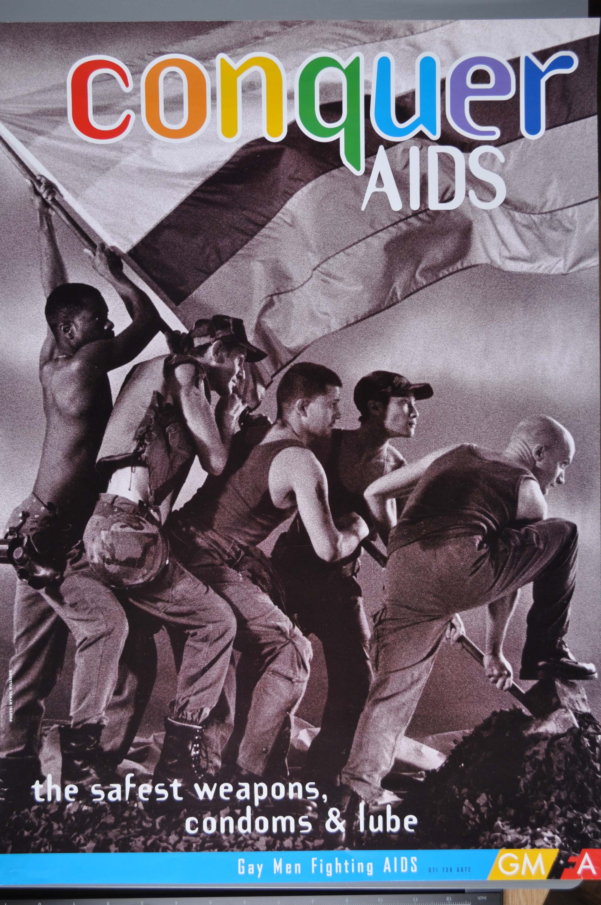 “Conquer AIDS” awareness poster from about 1995, by Gay Men Fighting AIDS (GMFA) - LGBT HERO