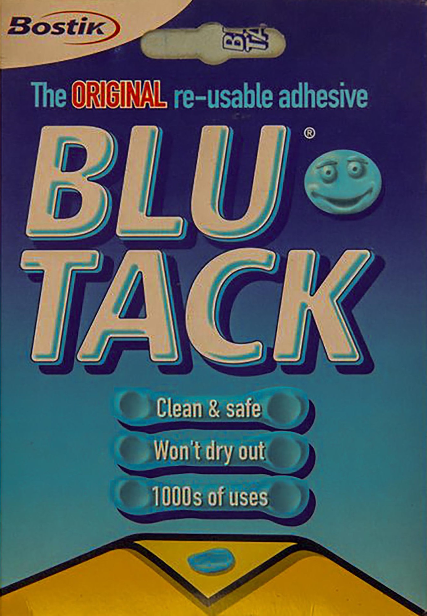 More modern Blue Tack packaging advertisement -