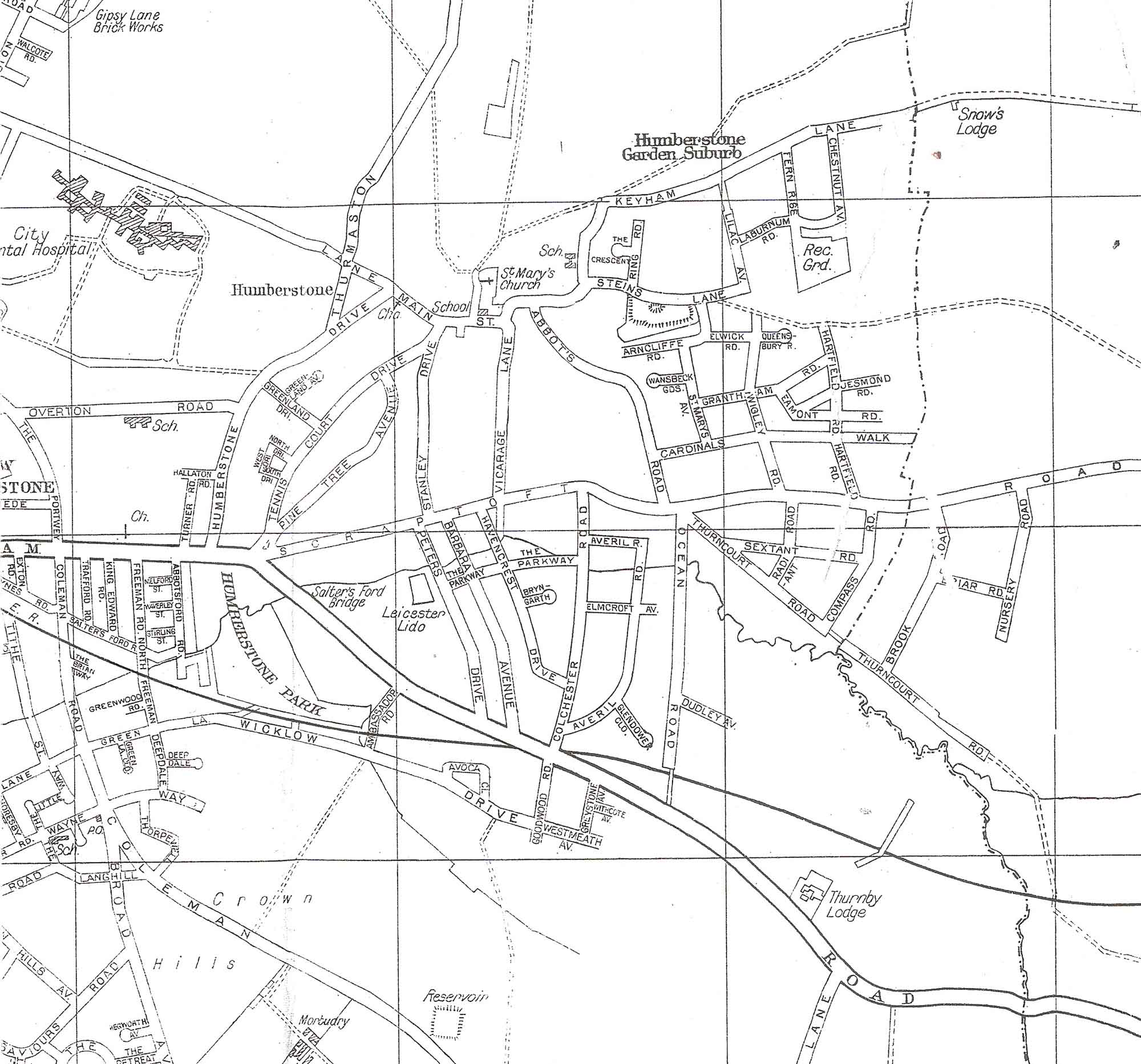 This map from Kelly’s Directory of Leicester 1938 shows the area before it was developed - 