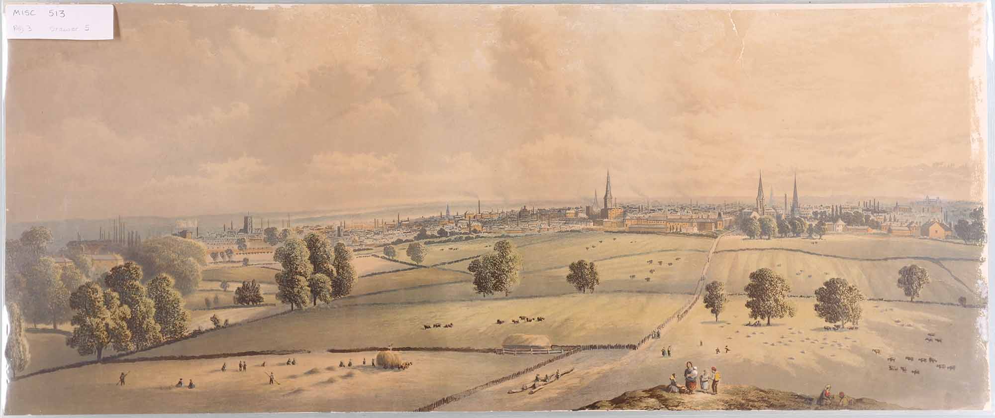 An 1870 view of Leicester from Dane Hills, the area between the city and Glenfield, where Black Annis was said to have lived in a cave - Record Office for Leicestershire, Leicester and Rutland