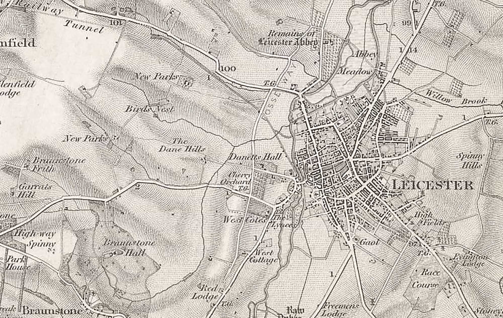 Map showing Dane Hills area of Leicester, 1835 - www.visionofbritain.org.uk