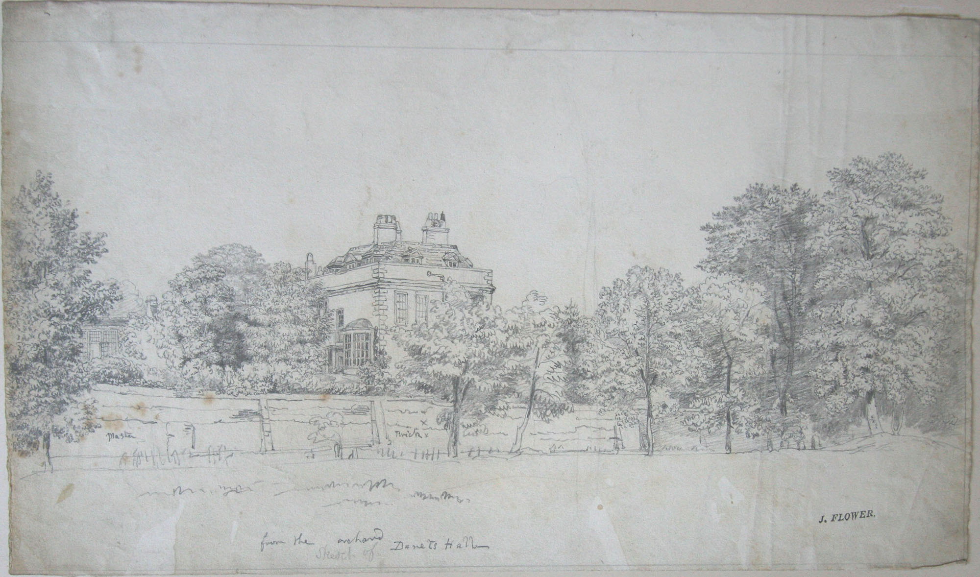 J Flower Vol 1 p7-30 Sketch of Danets Hall From John Flower artwork volumes 1 & 2 - Image Leicestershire – John Flower sketch.